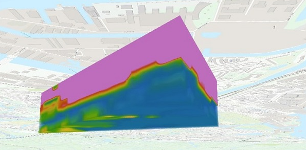 Een 3D-visualisatie van milieu hygiënische data in de ondergrond; in 2023 wordt gewerkt aan het opnemen van deze data in de BRO.